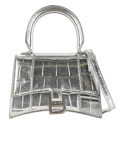 Mini Hourglass, &pound;375, Handbags, Silver, Leather, Front view